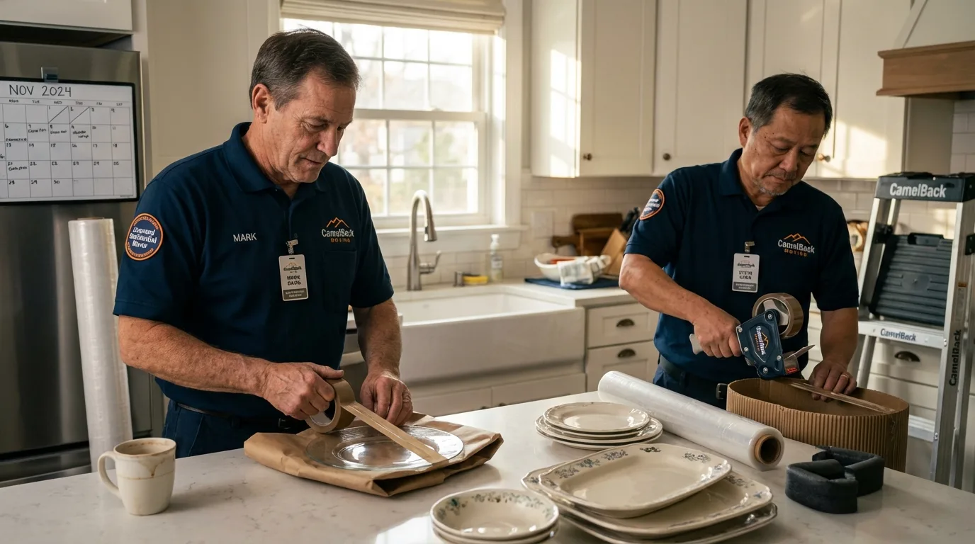 Professional crew packing kitchen dishware in Clay, WV